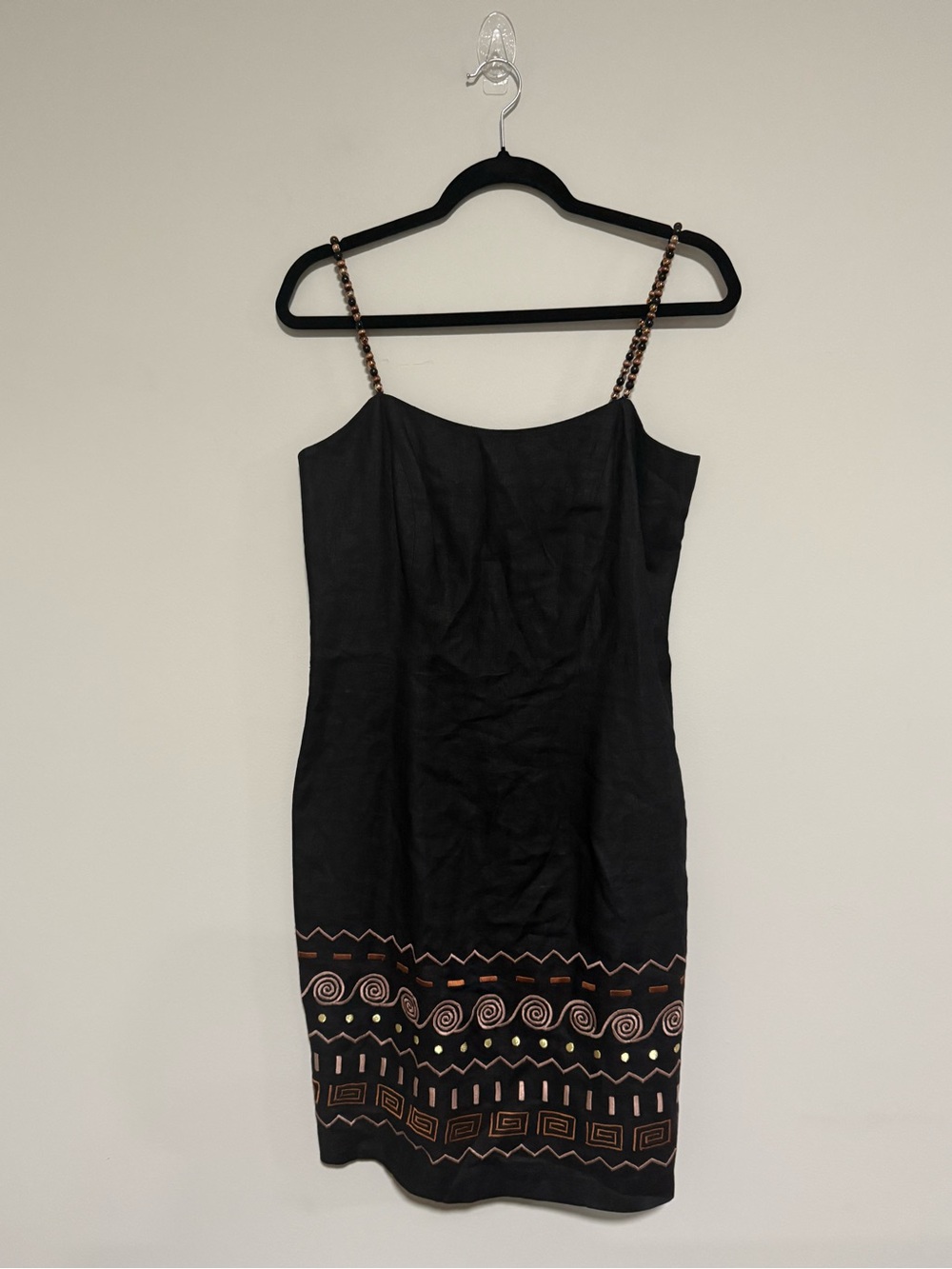 Deborah Laws VTG Black Sleeveless Embroidered Linen Dress Size 8 90s Y2K Artsy